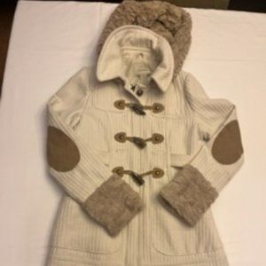 Women's BKE Cream and Tan Winter Jacket Size Medium with Detachable Hood